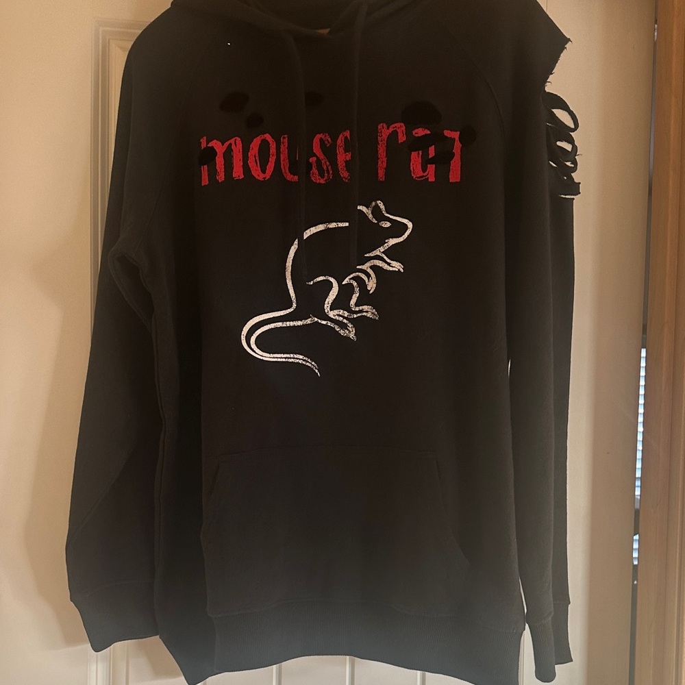 Ripple Junction Black Hoodie with Red and White Design